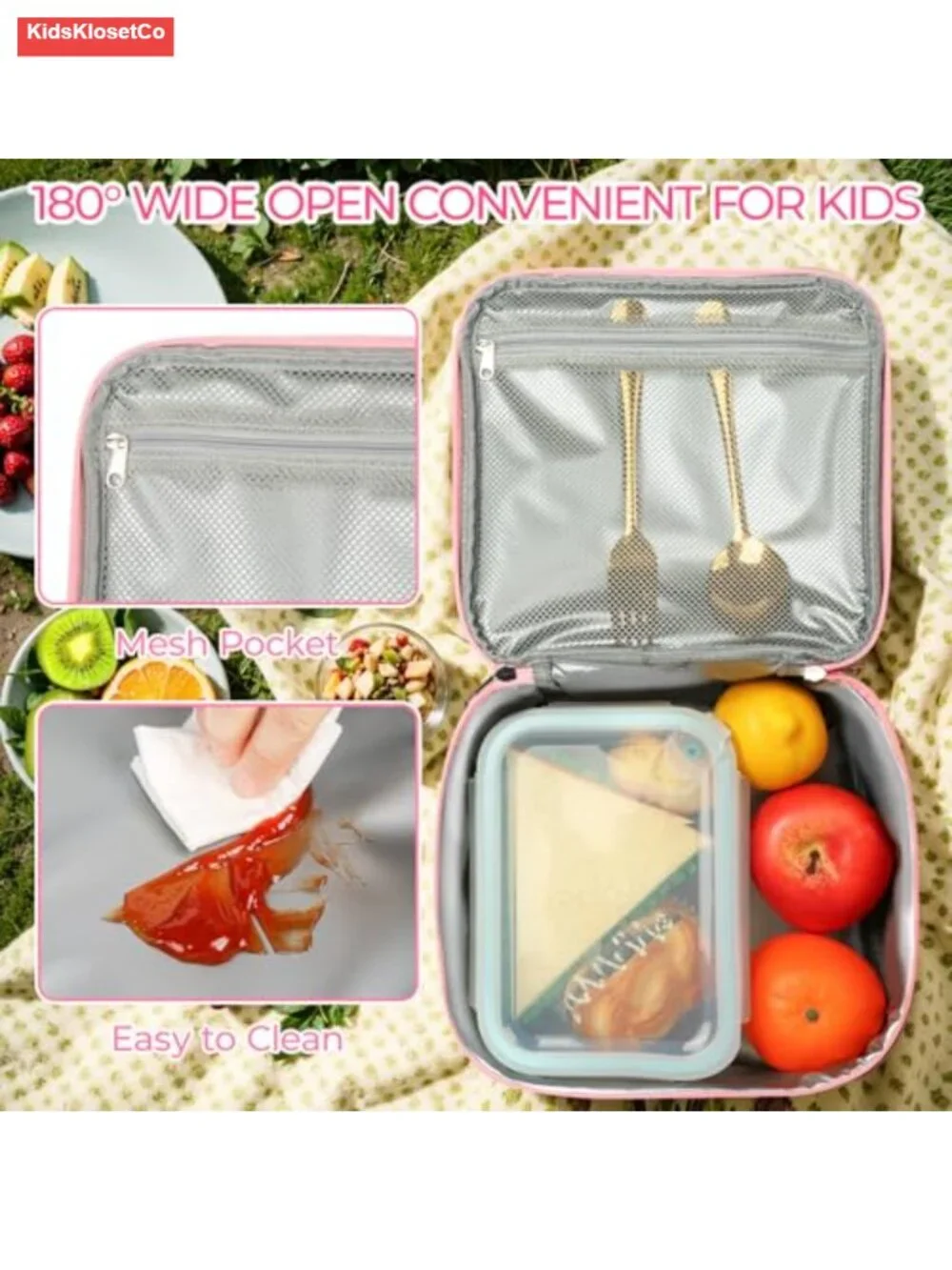 Insulated Lunch Bag for Kids, Durable Square Bento Tote with Shoulder Strap,